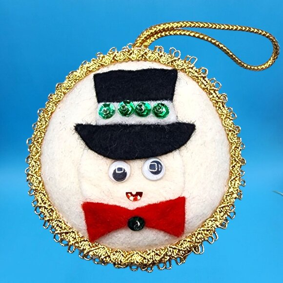 Vintage 1960s Felt Christmas Ornaments Stocking Tree Snowman Sequins Gold Trim - Picture 6 of 12